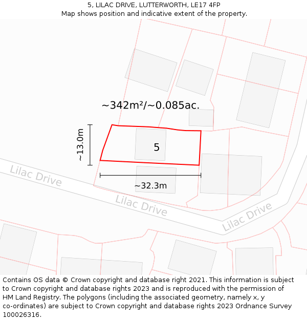 5, LILAC DRIVE, LUTTERWORTH, LE17 4FP: Plot and title map