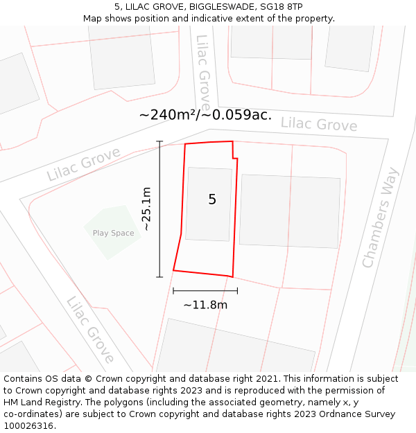 5, LILAC GROVE, BIGGLESWADE, SG18 8TP: Plot and title map