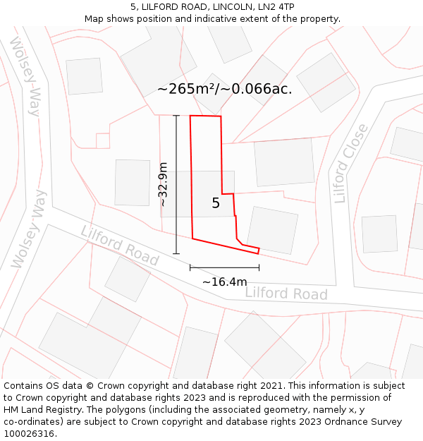 5, LILFORD ROAD, LINCOLN, LN2 4TP: Plot and title map