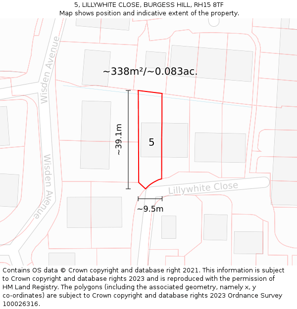 5, LILLYWHITE CLOSE, BURGESS HILL, RH15 8TF: Plot and title map