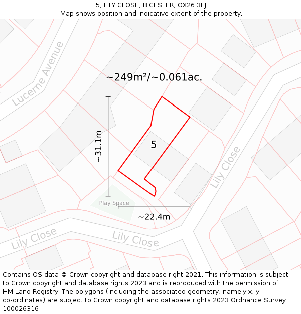 5, LILY CLOSE, BICESTER, OX26 3EJ: Plot and title map