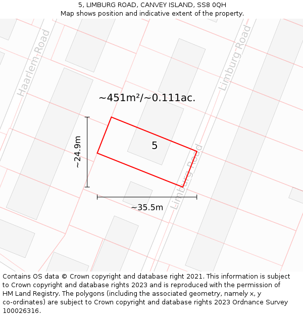 5, LIMBURG ROAD, CANVEY ISLAND, SS8 0QH: Plot and title map