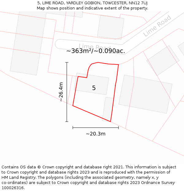 5, LIME ROAD, YARDLEY GOBION, TOWCESTER, NN12 7UJ: Plot and title map