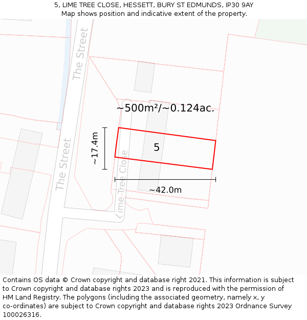 5, LIME TREE CLOSE, HESSETT, BURY ST EDMUNDS, IP30 9AY: Plot and title map