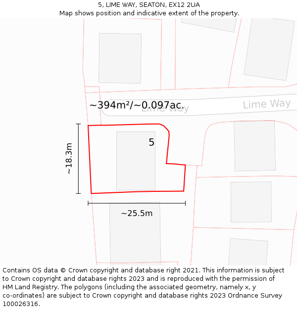 5, LIME WAY, SEATON, EX12 2UA: Plot and title map