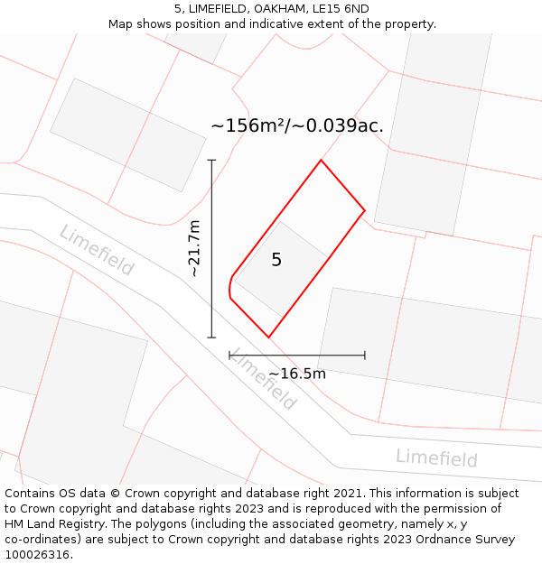 5, LIMEFIELD, OAKHAM, LE15 6ND: Plot and title map