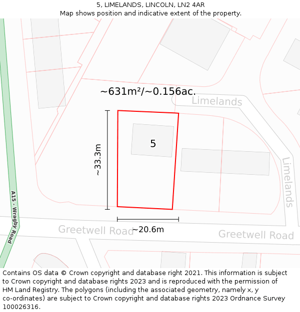 5, LIMELANDS, LINCOLN, LN2 4AR: Plot and title map