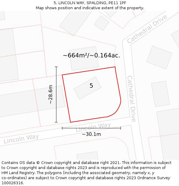 5, LINCOLN WAY, SPALDING, PE11 1PF: Plot and title map