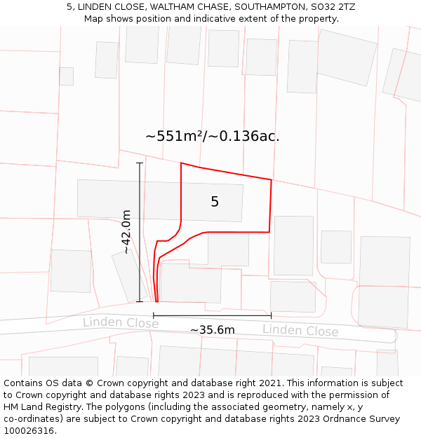 5, LINDEN CLOSE, WALTHAM CHASE, SOUTHAMPTON, SO32 2TZ: Plot and title map