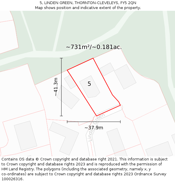 5, LINDEN GREEN, THORNTON-CLEVELEYS, FY5 2QN: Plot and title map