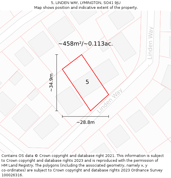 5, LINDEN WAY, LYMINGTON, SO41 9JU: Plot and title map