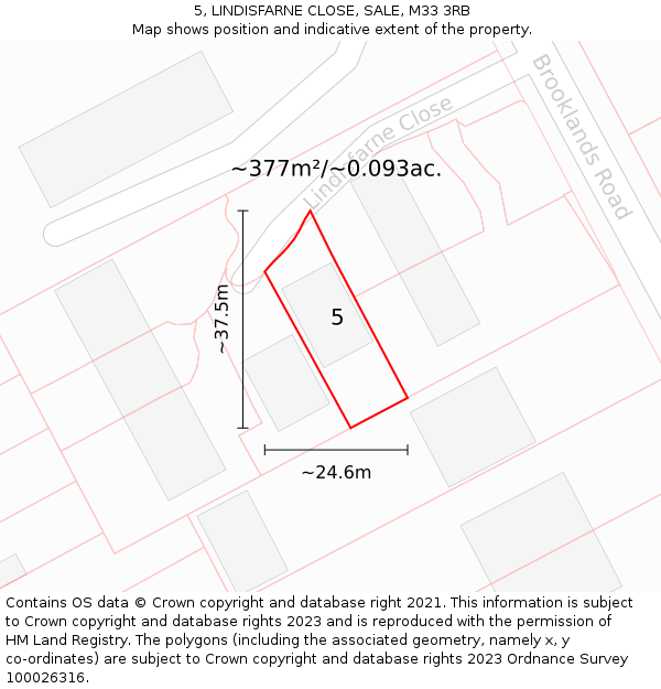 5, LINDISFARNE CLOSE, SALE, M33 3RB: Plot and title map