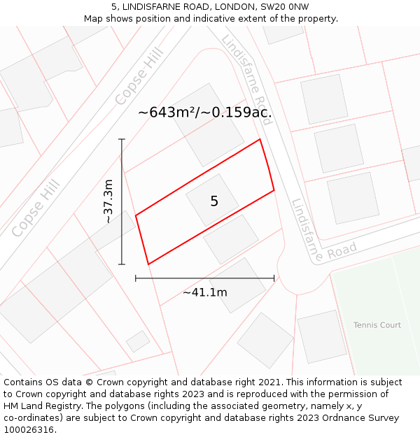 5, LINDISFARNE ROAD, LONDON, SW20 0NW: Plot and title map