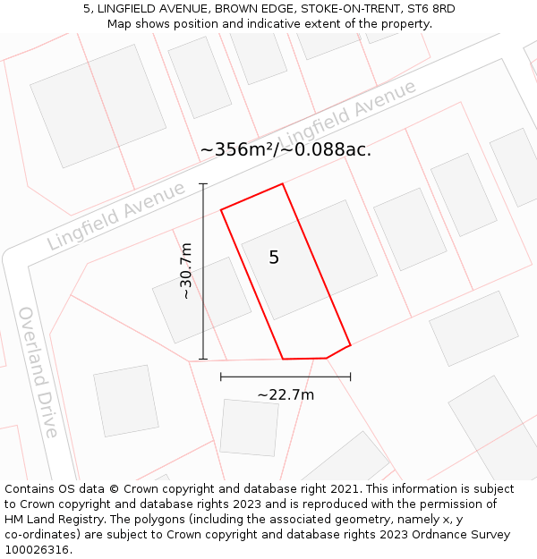 5, LINGFIELD AVENUE, BROWN EDGE, STOKE-ON-TRENT, ST6 8RD: Plot and title map