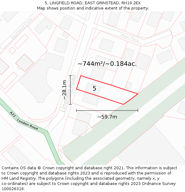 5, LINGFIELD ROAD, EAST GRINSTEAD, RH19 2EX: Plot and title map