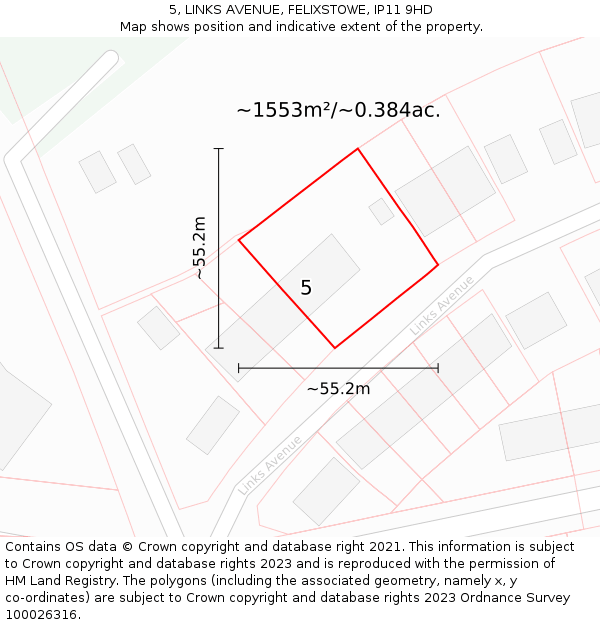 5, LINKS AVENUE, FELIXSTOWE, IP11 9HD: Plot and title map