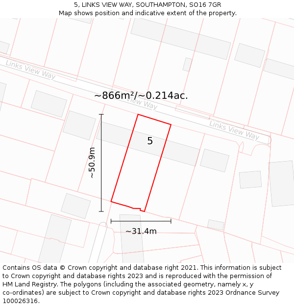 5, LINKS VIEW WAY, SOUTHAMPTON, SO16 7GR: Plot and title map