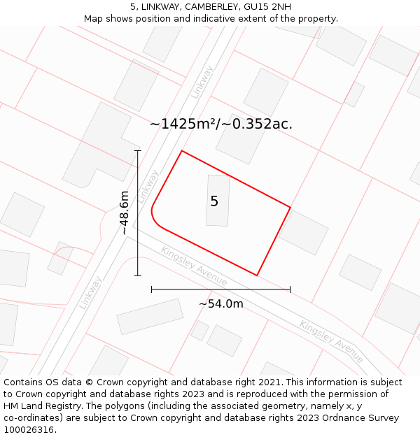 5, LINKWAY, CAMBERLEY, GU15 2NH: Plot and title map