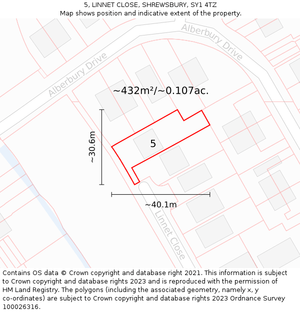 5, LINNET CLOSE, SHREWSBURY, SY1 4TZ: Plot and title map