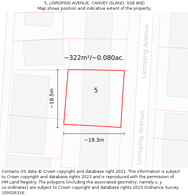 5, LINROPING AVENUE, CANVEY ISLAND, SS8 8ND: Plot and title map