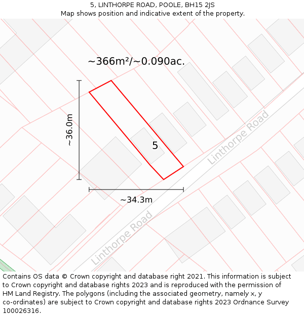 5, LINTHORPE ROAD, POOLE, BH15 2JS: Plot and title map