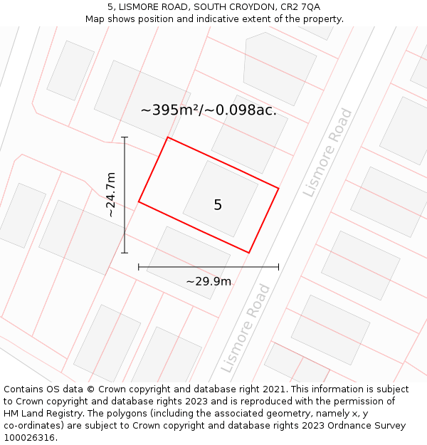 5, LISMORE ROAD, SOUTH CROYDON, CR2 7QA: Plot and title map