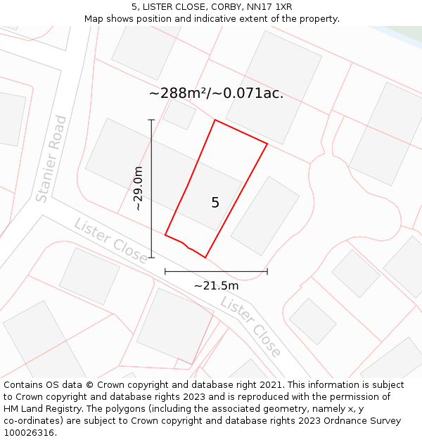 5, LISTER CLOSE, CORBY, NN17 1XR: Plot and title map