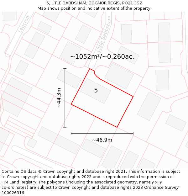 5, LITLE BABBSHAM, BOGNOR REGIS, PO21 3SZ: Plot and title map