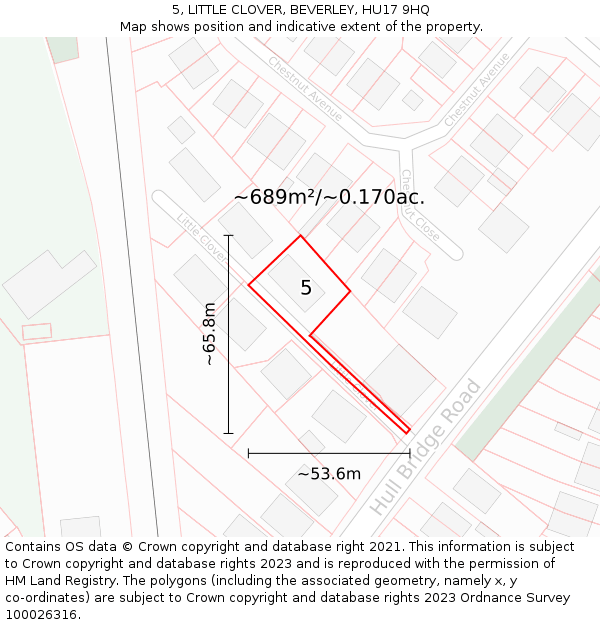 5, LITTLE CLOVER, BEVERLEY, HU17 9HQ: Plot and title map