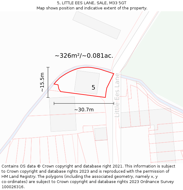 5, LITTLE EES LANE, SALE, M33 5GT: Plot and title map