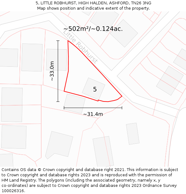 5, LITTLE ROBHURST, HIGH HALDEN, ASHFORD, TN26 3NG: Plot and title map