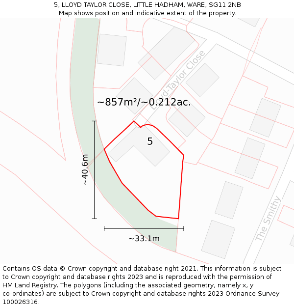 5, LLOYD TAYLOR CLOSE, LITTLE HADHAM, WARE, SG11 2NB: Plot and title map