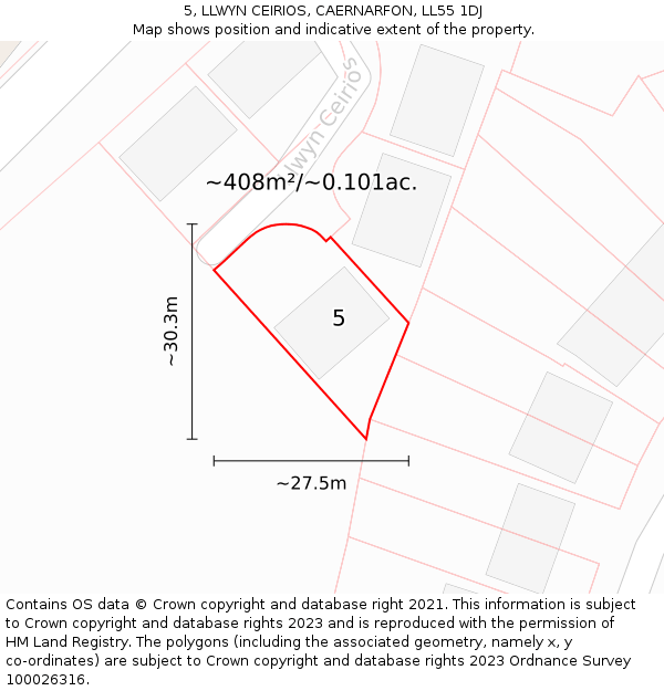 5, LLWYN CEIRIOS, CAERNARFON, LL55 1DJ: Plot and title map