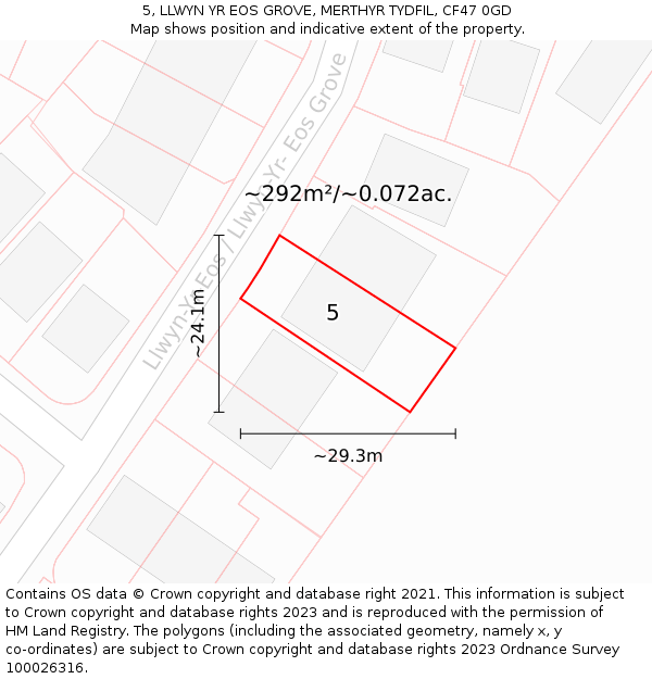 5, LLWYN YR EOS GROVE, MERTHYR TYDFIL, CF47 0GD: Plot and title map