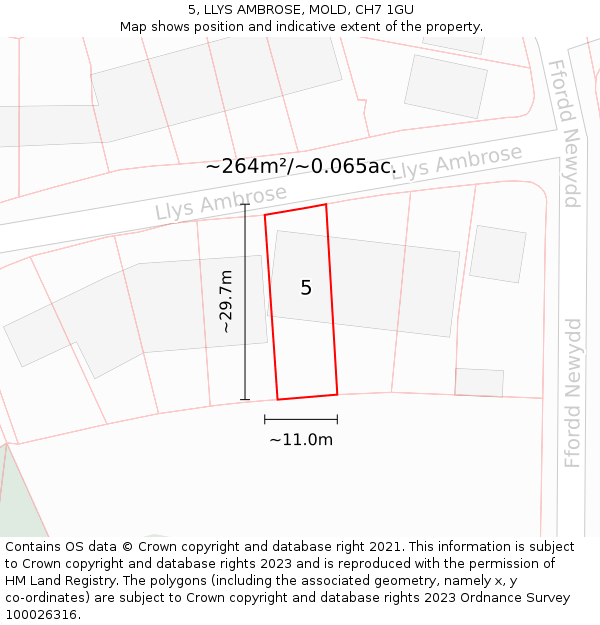 5, LLYS AMBROSE, MOLD, CH7 1GU: Plot and title map