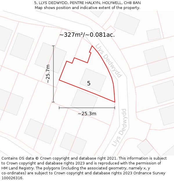 5, LLYS DEDWYDD, PENTRE HALKYN, HOLYWELL, CH8 8AN: Plot and title map