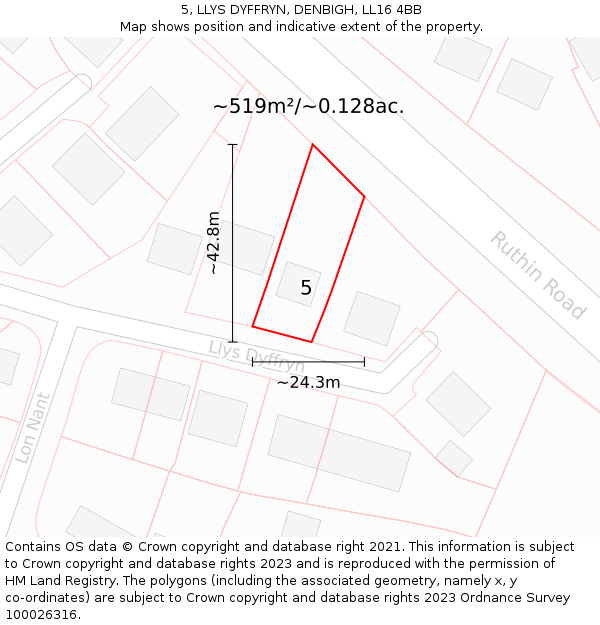 5, LLYS DYFFRYN, DENBIGH, LL16 4BB: Plot and title map