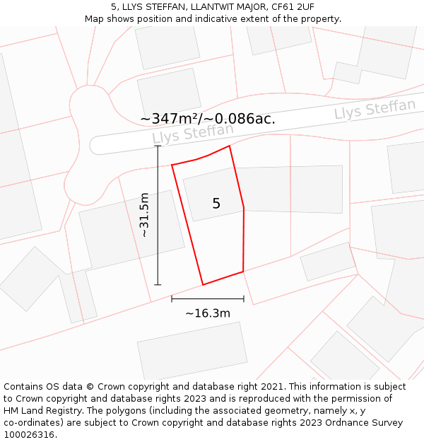 5, LLYS STEFFAN, LLANTWIT MAJOR, CF61 2UF: Plot and title map