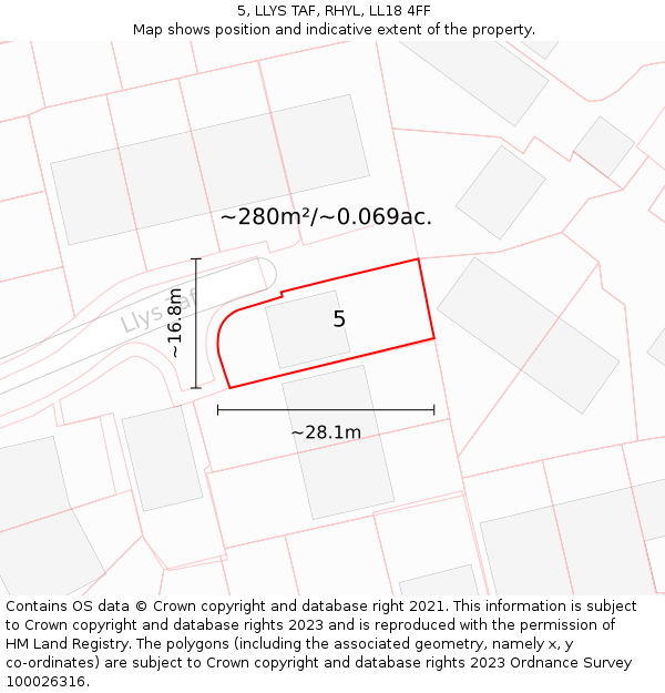 5, LLYS TAF, RHYL, LL18 4FF: Plot and title map