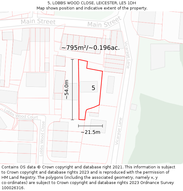 5, LOBBS WOOD CLOSE, LEICESTER, LE5 1DH: Plot and title map