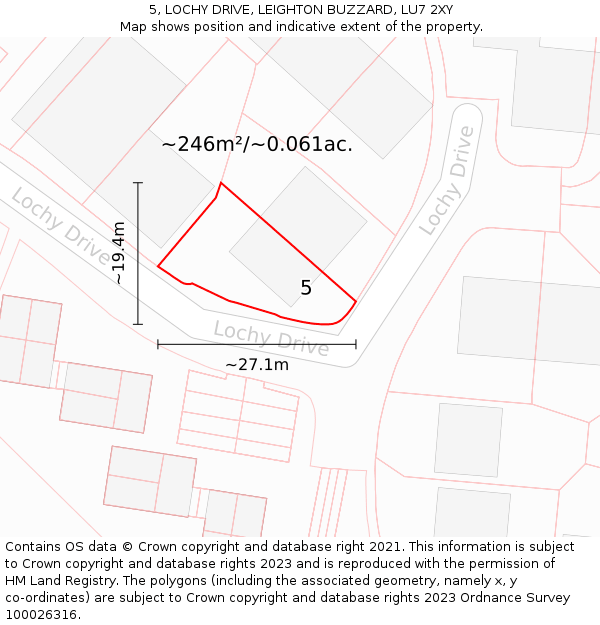 5, LOCHY DRIVE, LEIGHTON BUZZARD, LU7 2XY: Plot and title map