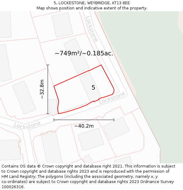 5, LOCKESTONE, WEYBRIDGE, KT13 8EE: Plot and title map