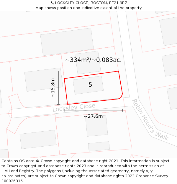 5, LOCKSLEY CLOSE, BOSTON, PE21 9PZ: Plot and title map