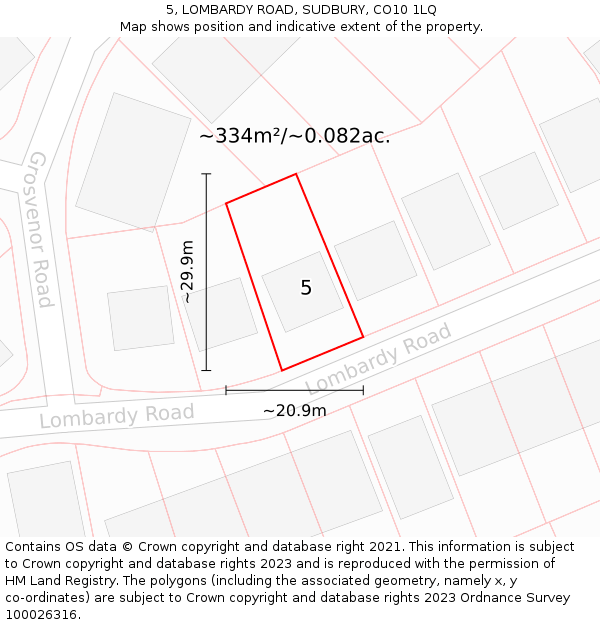 5, LOMBARDY ROAD, SUDBURY, CO10 1LQ: Plot and title map