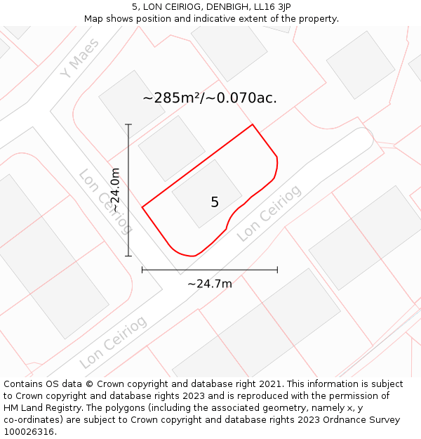 5, LON CEIRIOG, DENBIGH, LL16 3JP: Plot and title map