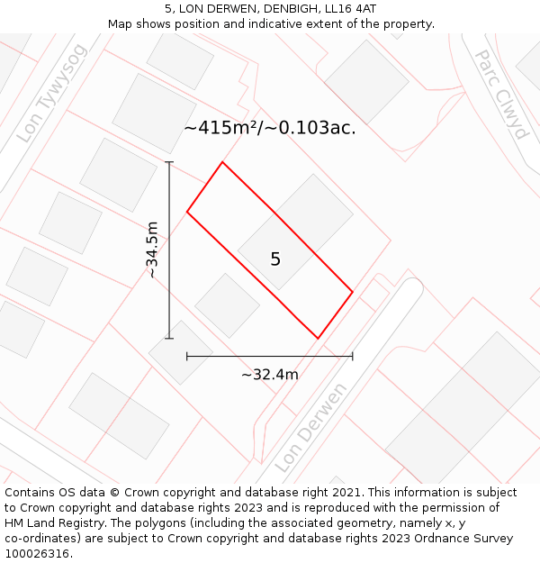 5, LON DERWEN, DENBIGH, LL16 4AT: Plot and title map