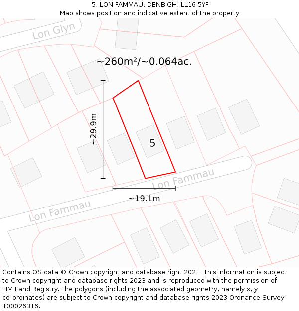 5, LON FAMMAU, DENBIGH, LL16 5YF: Plot and title map