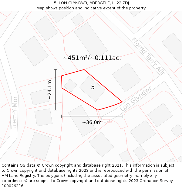 5, LON GLYNDWR, ABERGELE, LL22 7DJ: Plot and title map