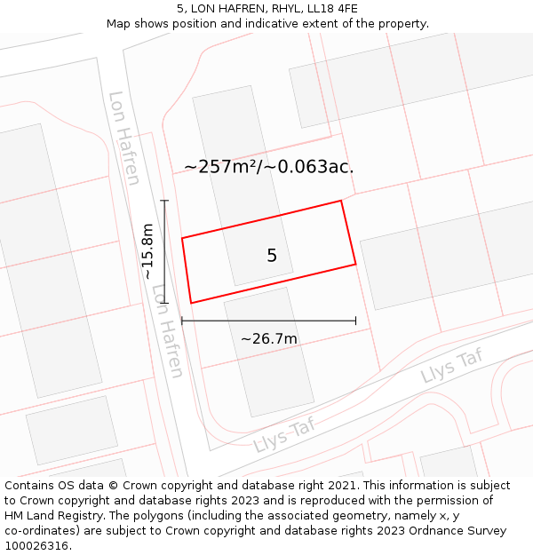 5, LON HAFREN, RHYL, LL18 4FE: Plot and title map
