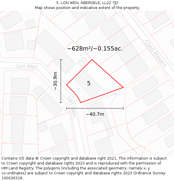 5, LON WEN, ABERGELE, LL22 7JD: Plot and title map